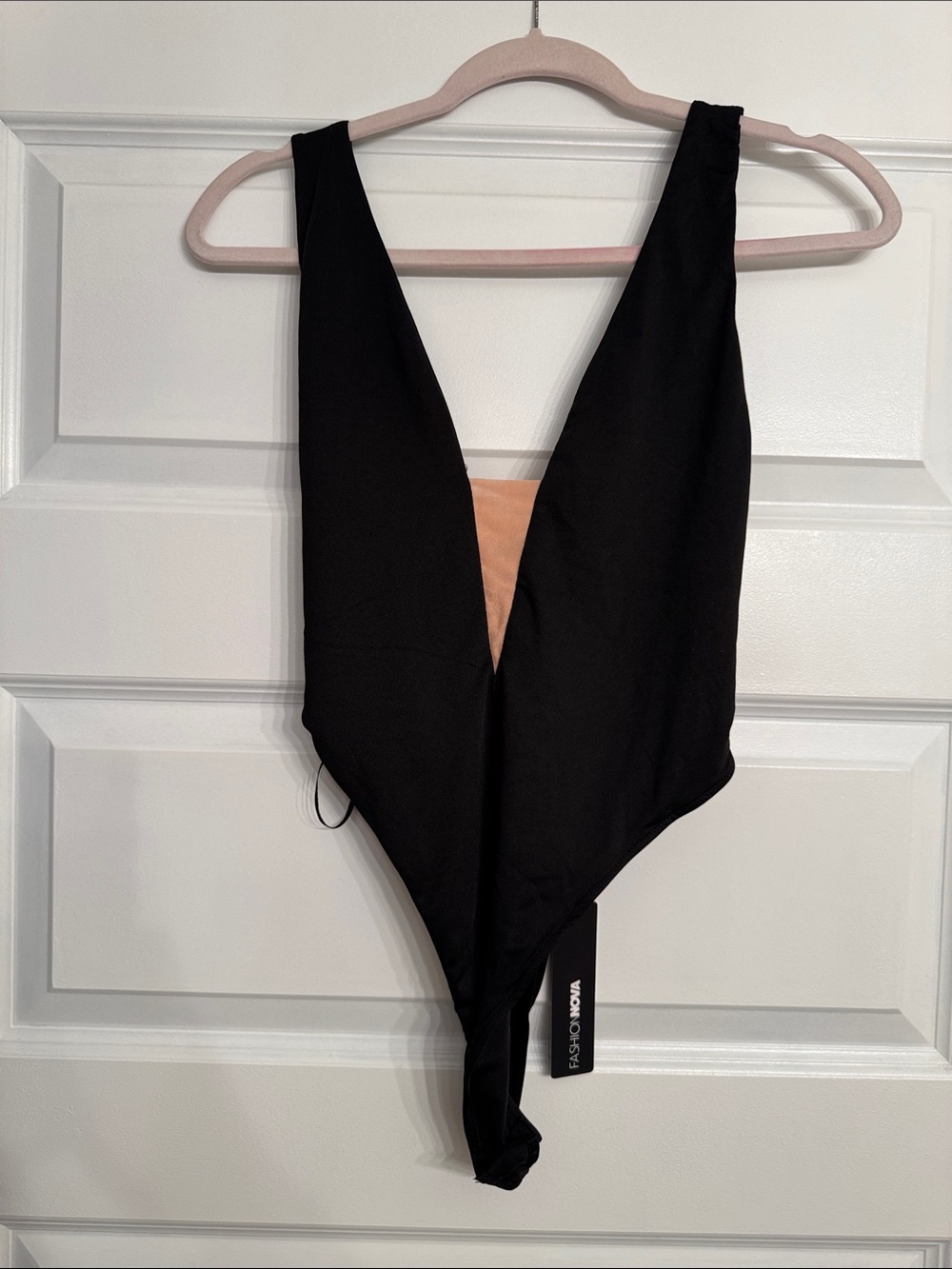 Black V‑Neck One‑Piece Bodysuit